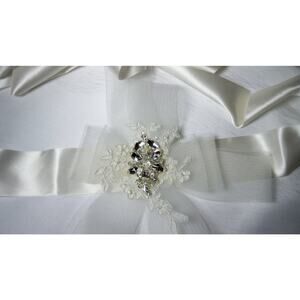 White Satin Rhinestone Lace Bridal Belt Prom Dress Gown Party Formal Belt Sash